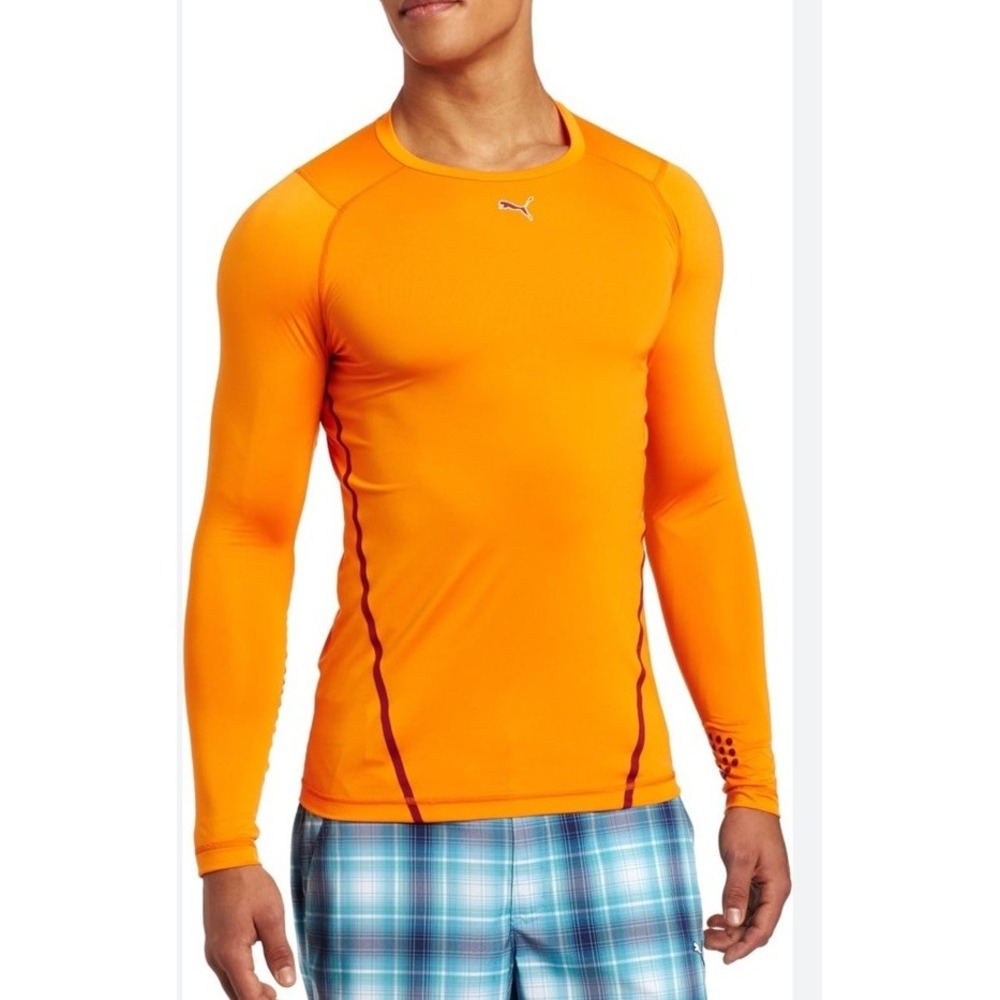 Puma Men's Golf Monoline Long Sleeve Vibrant Orange Long Sleeve Tee Size Medium